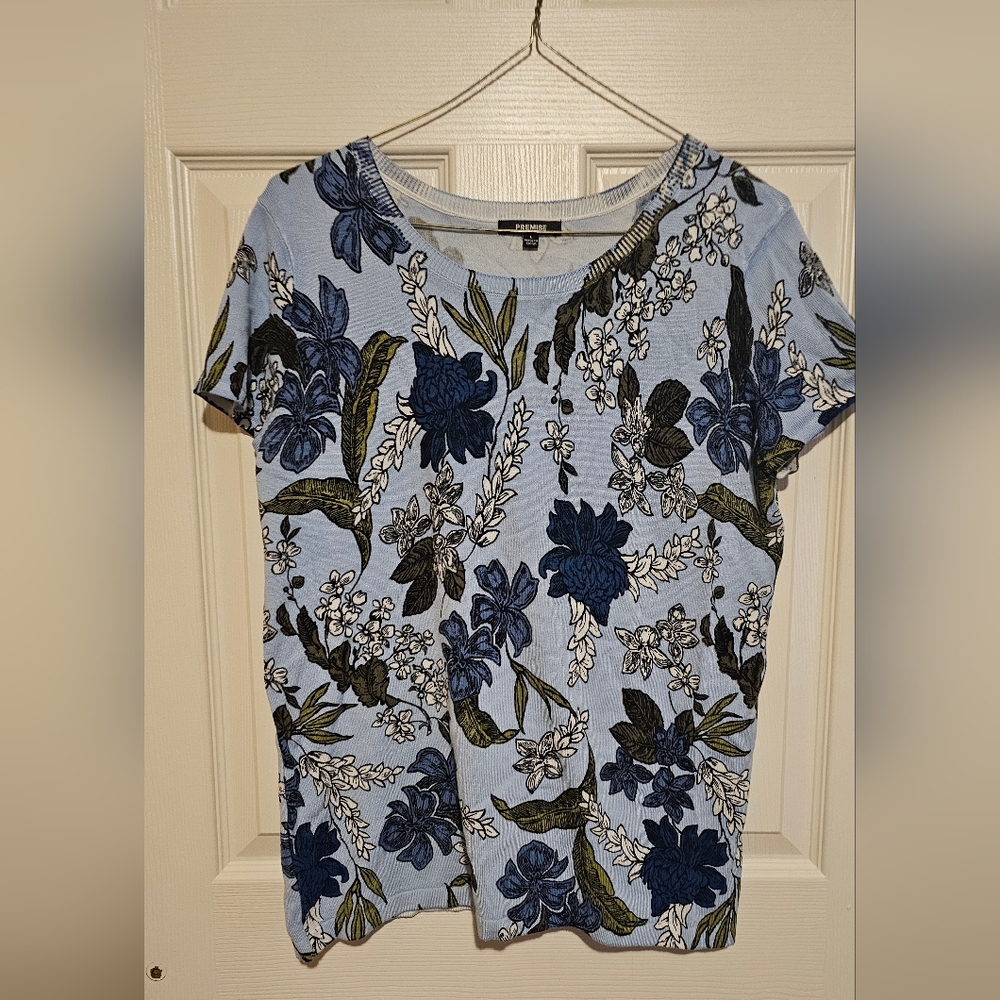 Premise Floral Blue Women's Knit Top Sz L